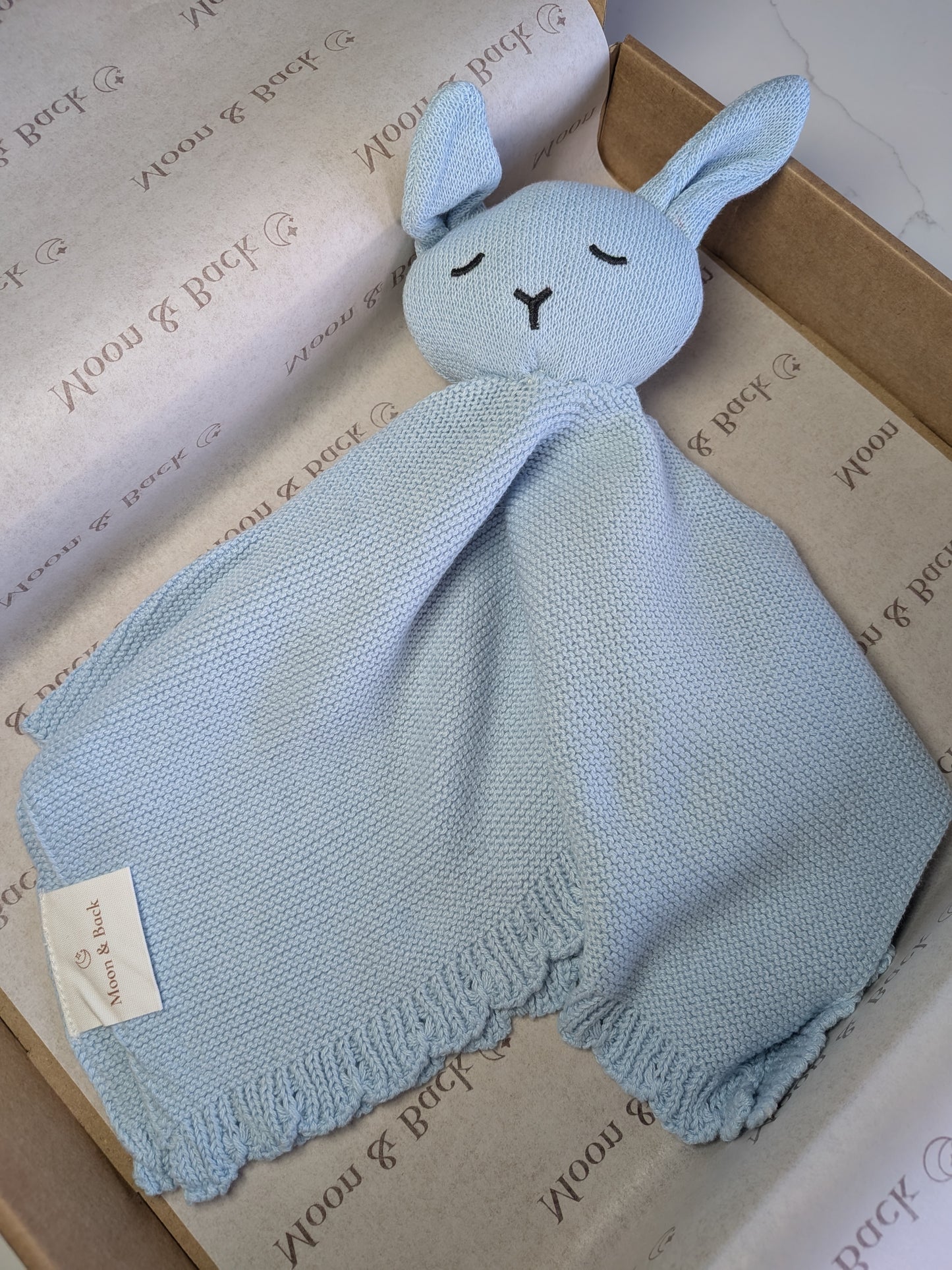 Light Blue | Personalised Baby Knit Bunny Comforter