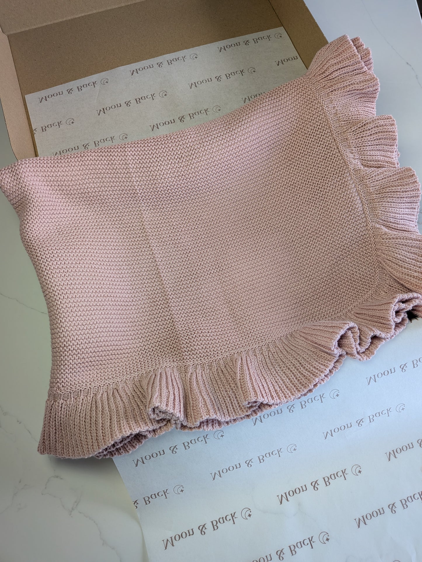 Dusty Pink | Personalised Frill Baby Knit Blanket