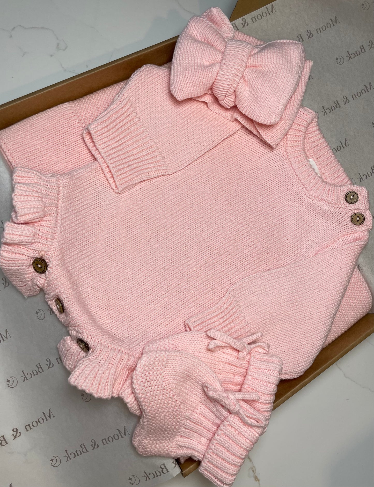 Light Pink | Personalised Baby Petal Romper & Booties Set