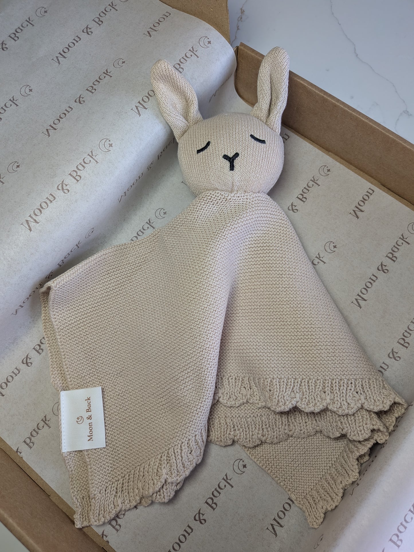 Beige | Personalised Baby Knit Bunny Comforter