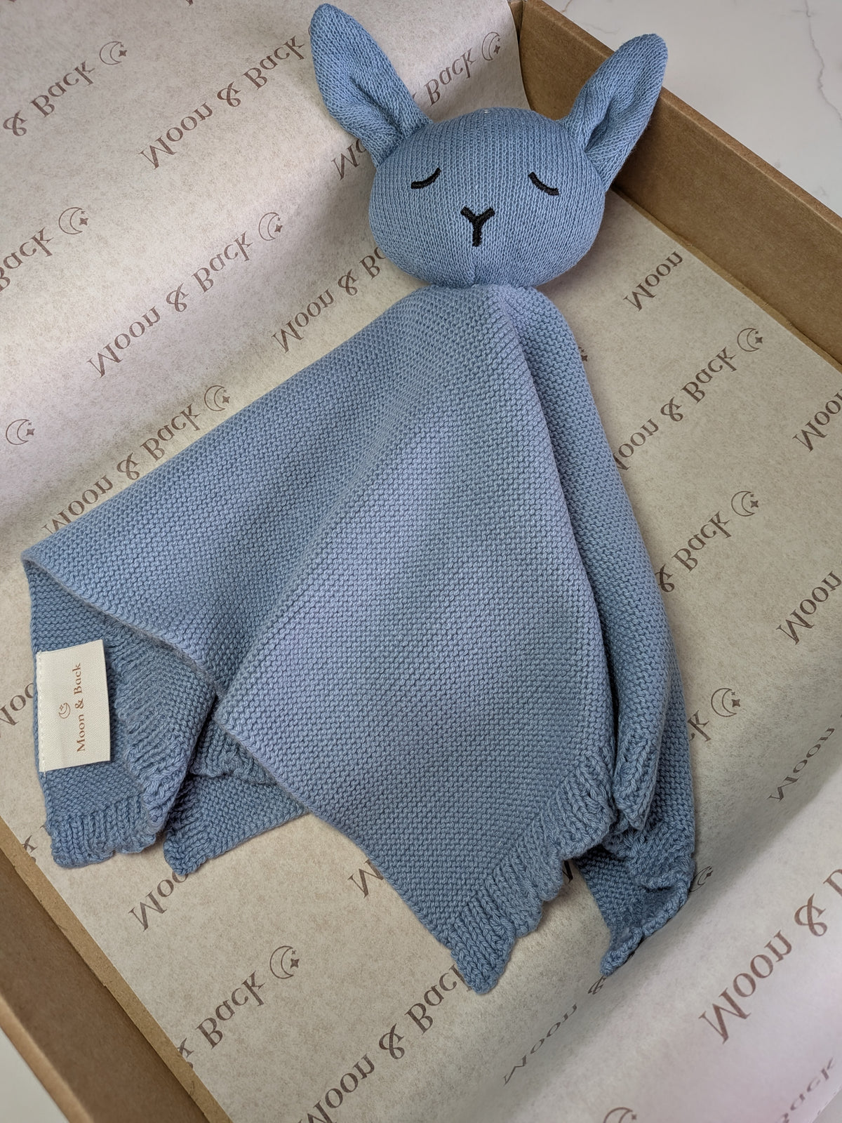 Dusty Blue | Personalised Baby Knit Bunny Comforter