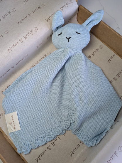 Light Blue | Personalised Baby Knit Bunny Comforter