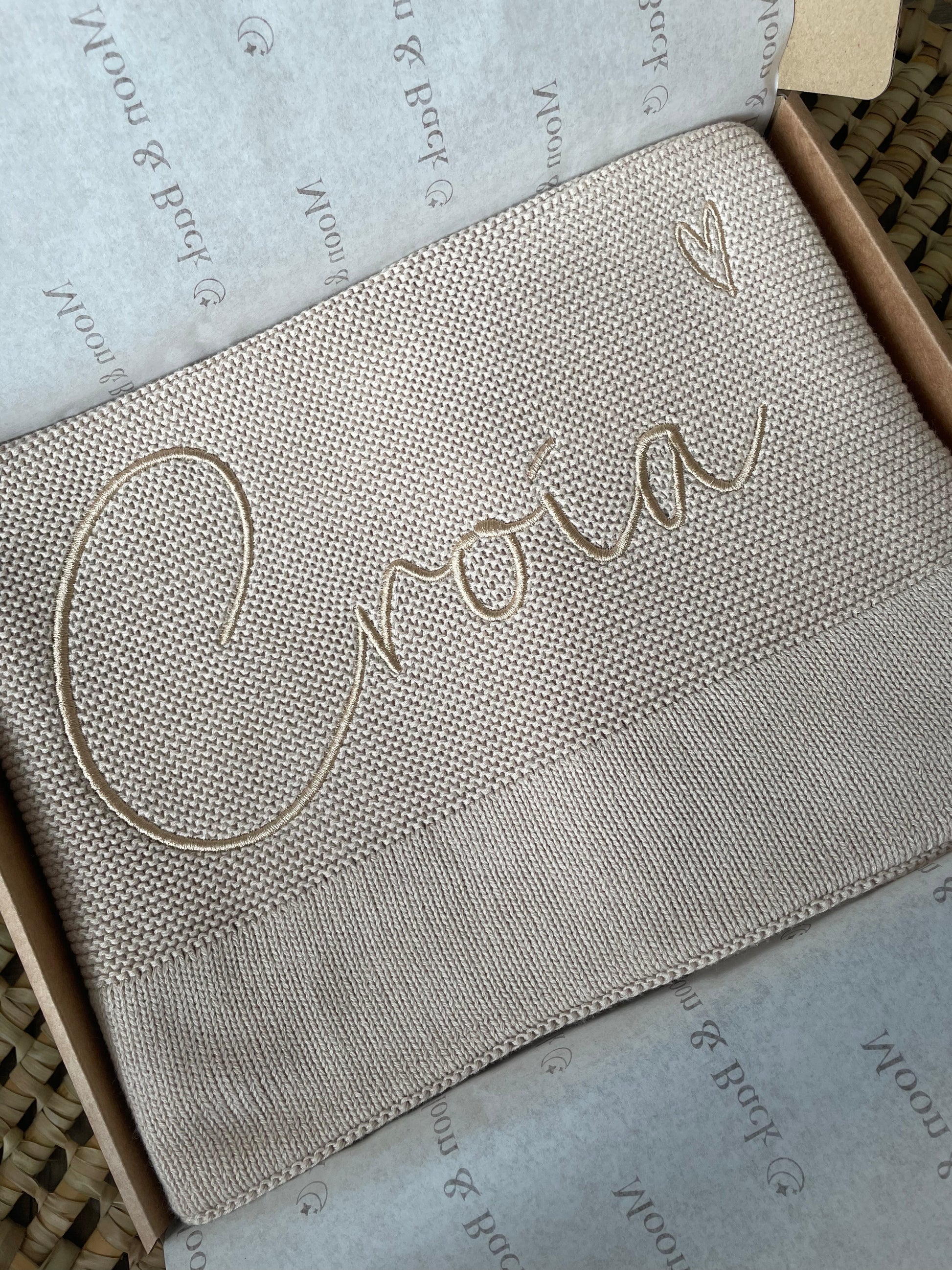 Beige Personalised Baby Knit Blanket - Main Image