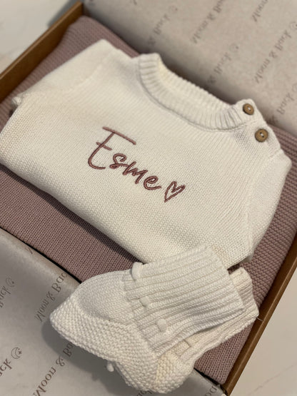 White | Personalised Baby Romper & Booties Set
